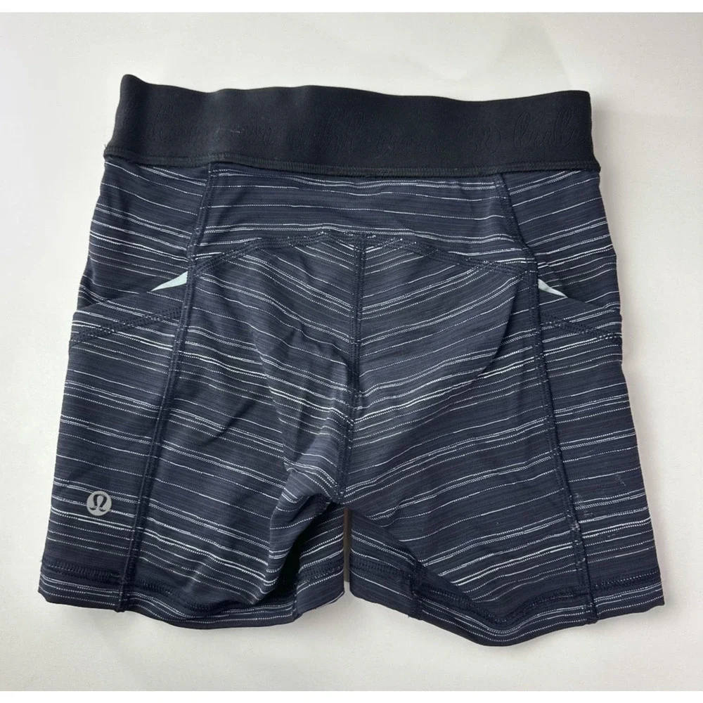 Lululemon What The Sport Short Stripe Pockets Run Stretch Blue Black Size 2 - Picture 14 of 15